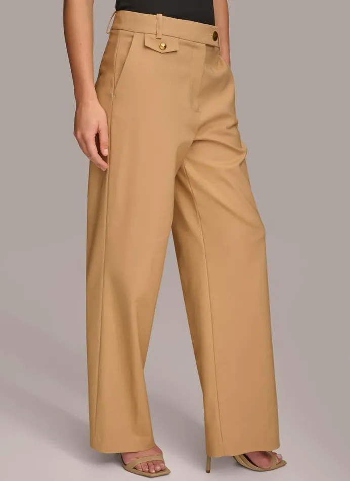 Women Pants Donna Karan STRAIGHT LEG TROUSER WITH TAB WAIST DETAIL Fawn