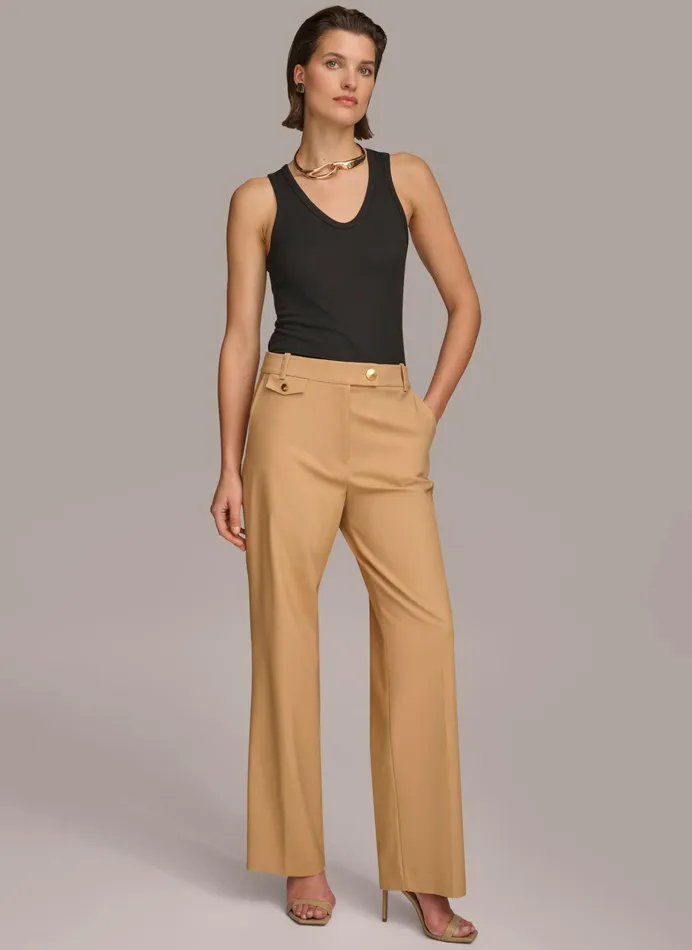 Women Pants Donna Karan STRAIGHT LEG TROUSER WITH TAB WAIST DETAIL Fawn