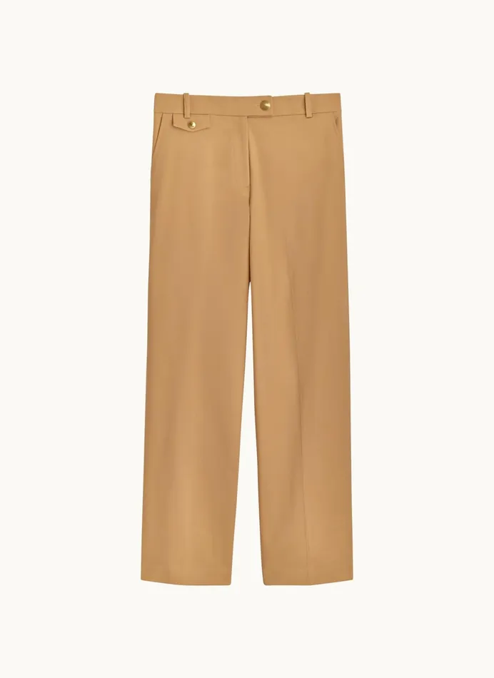 Women Pants Donna Karan STRAIGHT LEG TROUSER WITH TAB WAIST DETAIL Fawn