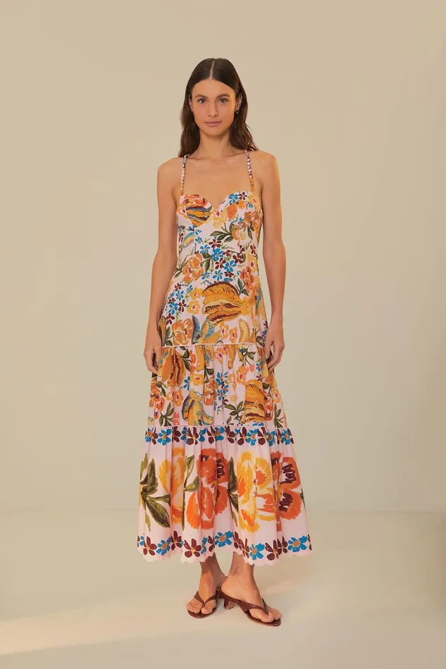 Women Pink Spring Bananas Midi Dress Spring Bananas Pink FARM Rio Midi Dresses