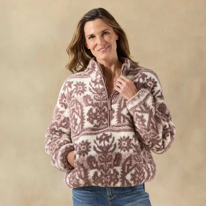Women Printed Heidi Sherpa Pullover Berry Sundance Catalog Tops Women Printed Heidi Sherpa Pullover Berry Sundance Catalog Tops