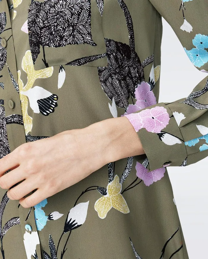Women Prita Shirt Dress Festival Floral Olive DVF Dresses