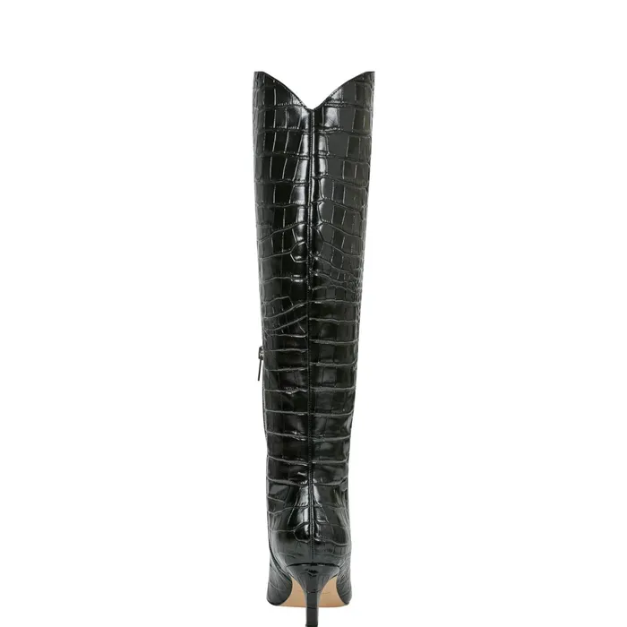 Women Quinnie Dress Boot Black Croco Leather Marc Fisher Boots and Booties