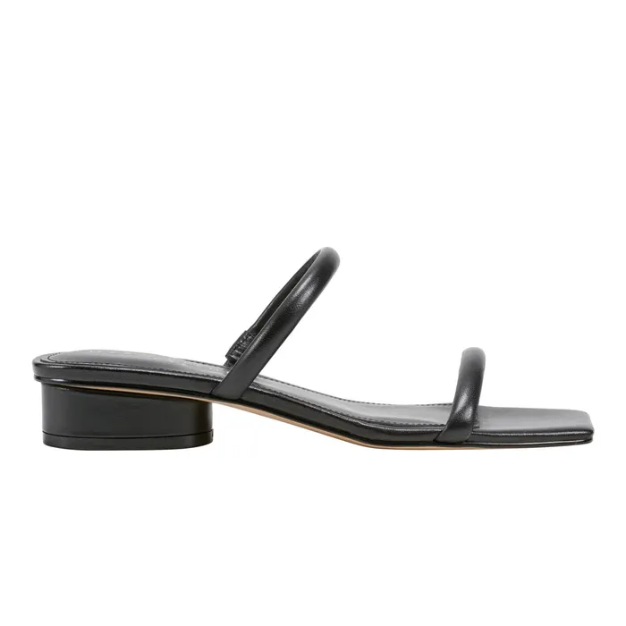 Women Raelyn Heeled Slide Sandal Black Leather Marc Fisher Mules and Slides