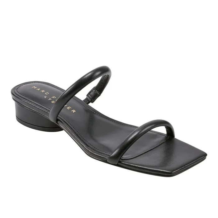 Women Raelyn Heeled Slide Sandal Black Leather Marc Fisher Mules and Slides