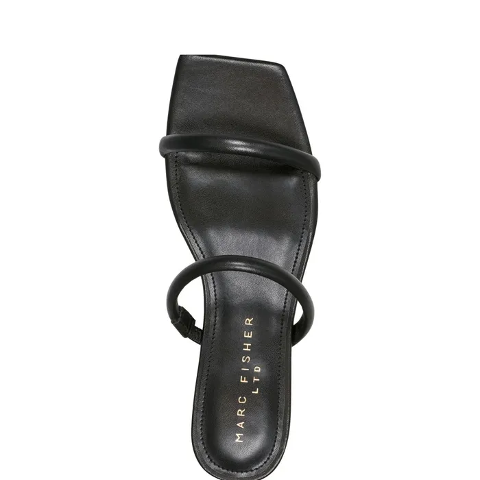 Women Raelyn Heeled Slide Sandal Black Leather Marc Fisher Mules and Slides