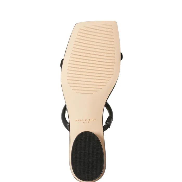 Women Raelyn Heeled Slide Sandal Black Leather Marc Fisher Mules and Slides