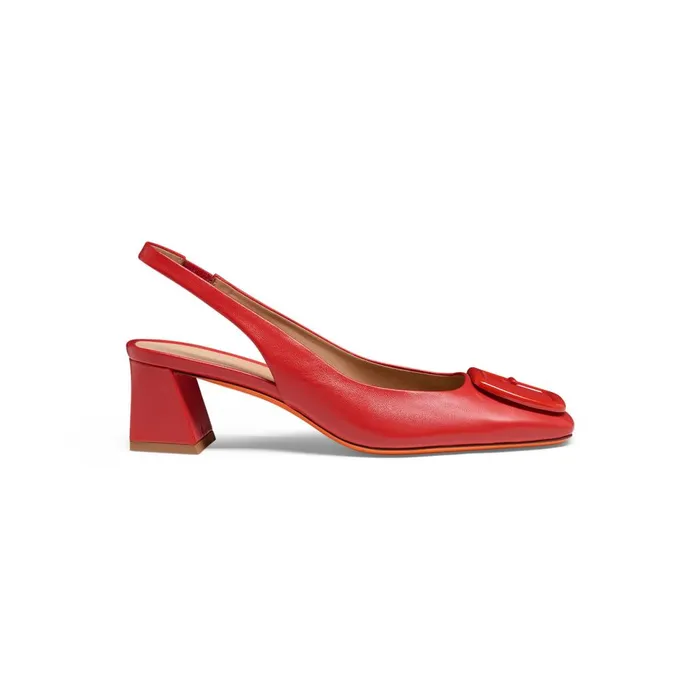 Women Red Leather MidHeel Slingback Santoni Pumps and Heels