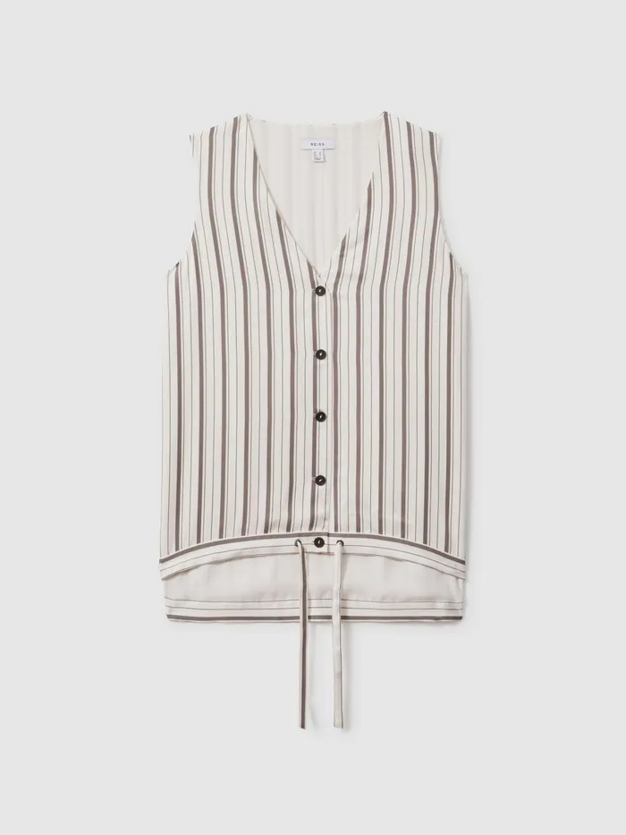 Women Reiss Blouses and Shirts Francie Striped Drawstring Hem Waistcoat Ivorygrey