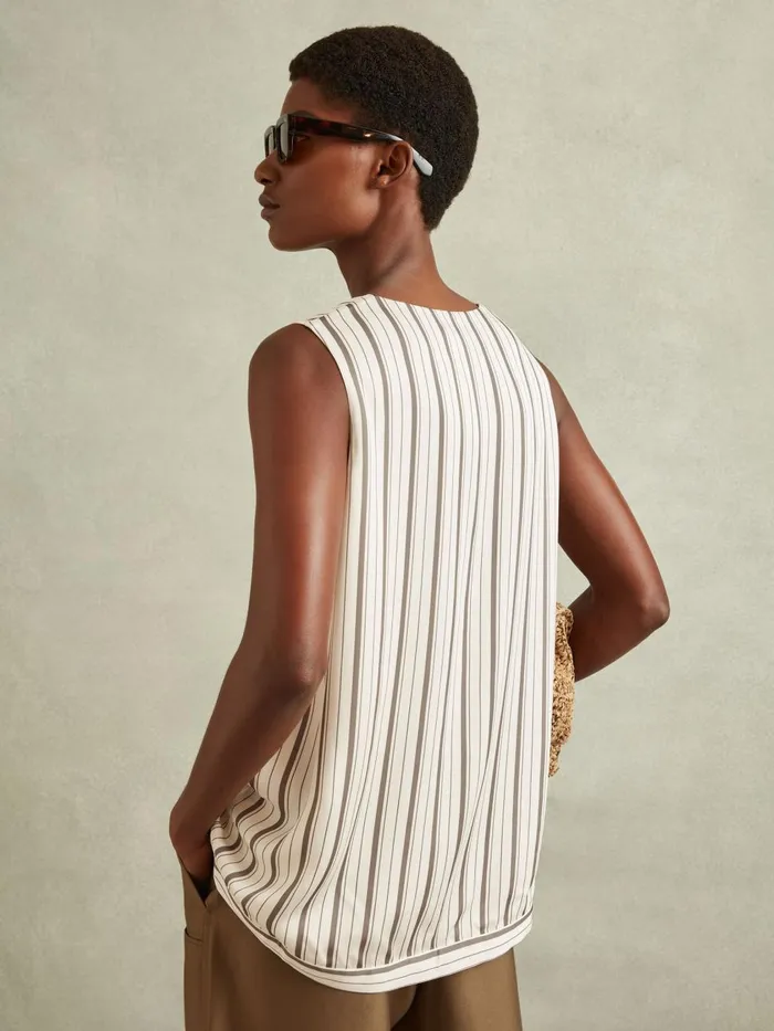 Women Reiss Blouses and Shirts Francie Striped Drawstring Hem Waistcoat Ivorygrey