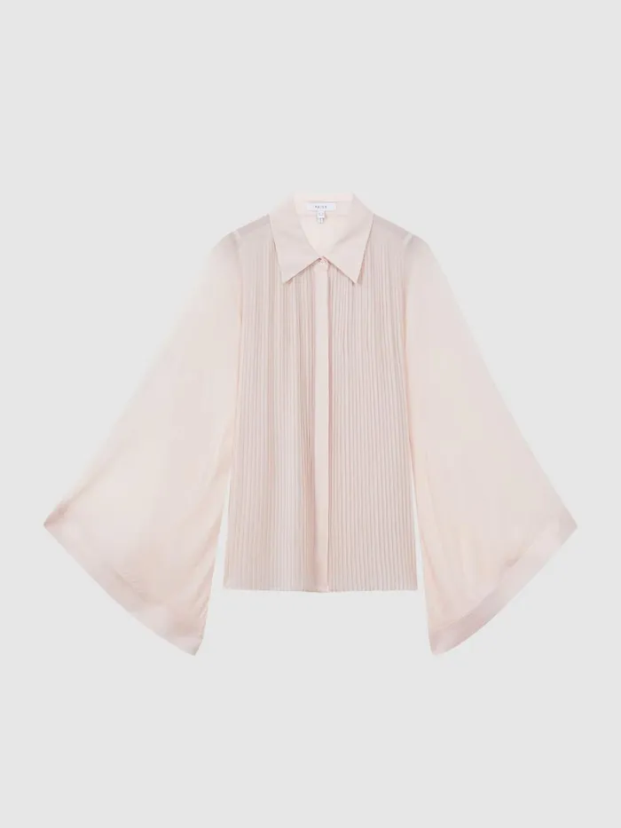 Women Reiss Blouses and Shirts Magda Pleated Flared Sleeve Blouse Nude