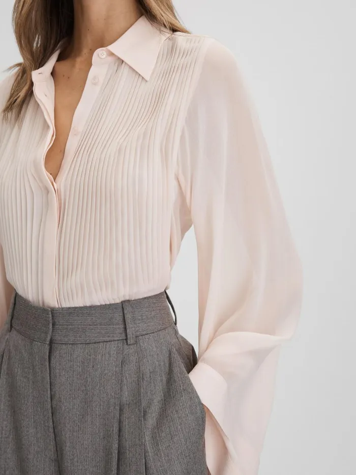 Women Reiss Blouses and Shirts Magda Pleated Flared Sleeve Blouse Nude