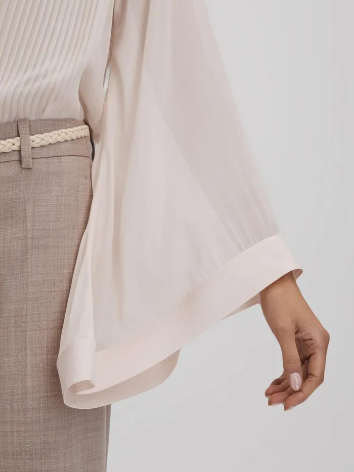 Women Reiss Blouses and Shirts Magda Pleated Flared Sleeve Blouse Nude