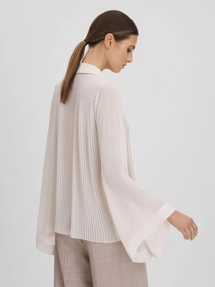 Women Reiss Blouses and Shirts Magda Pleated Flared Sleeve Blouse Nude