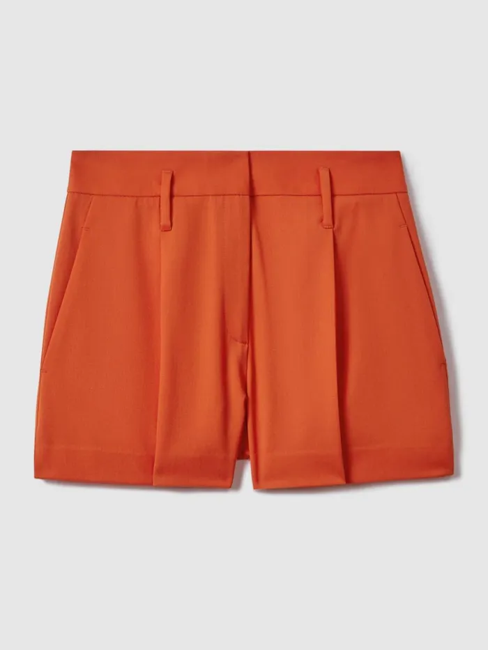 Women Reiss Brands F1 Wool Blend Pleated Shorts Papaya