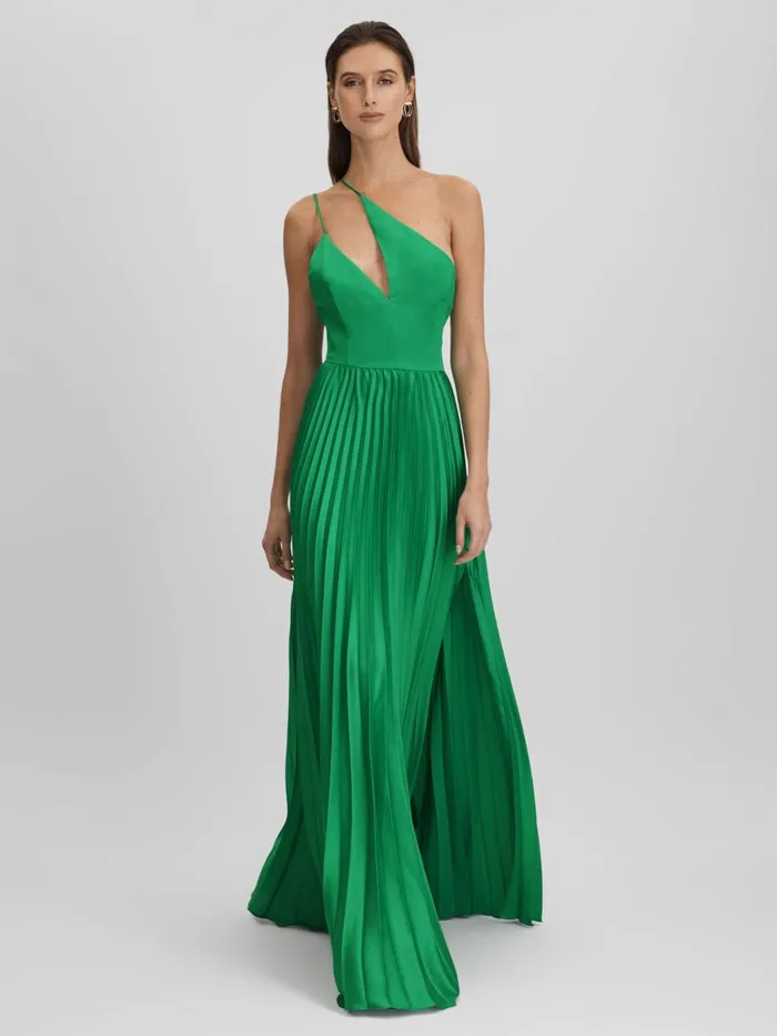 Women Reiss Brands One Shoulder Satin Maxi Dress Snow Pea