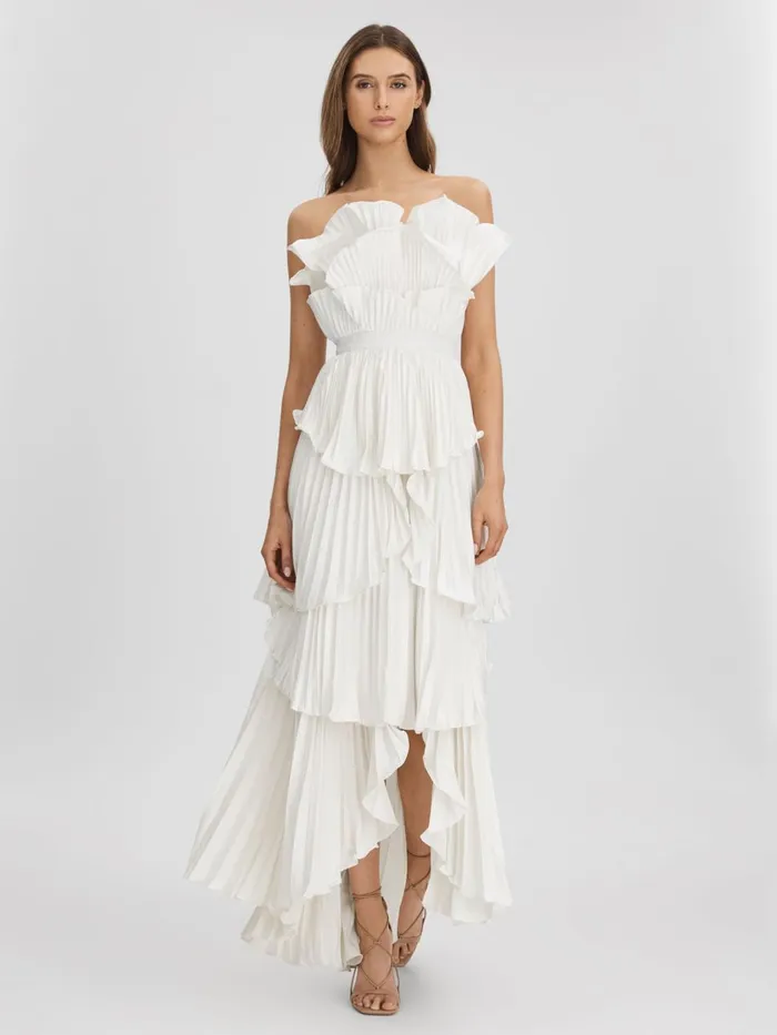 Women Reiss Brands Pleated Tiered Maxi Dress Ivory