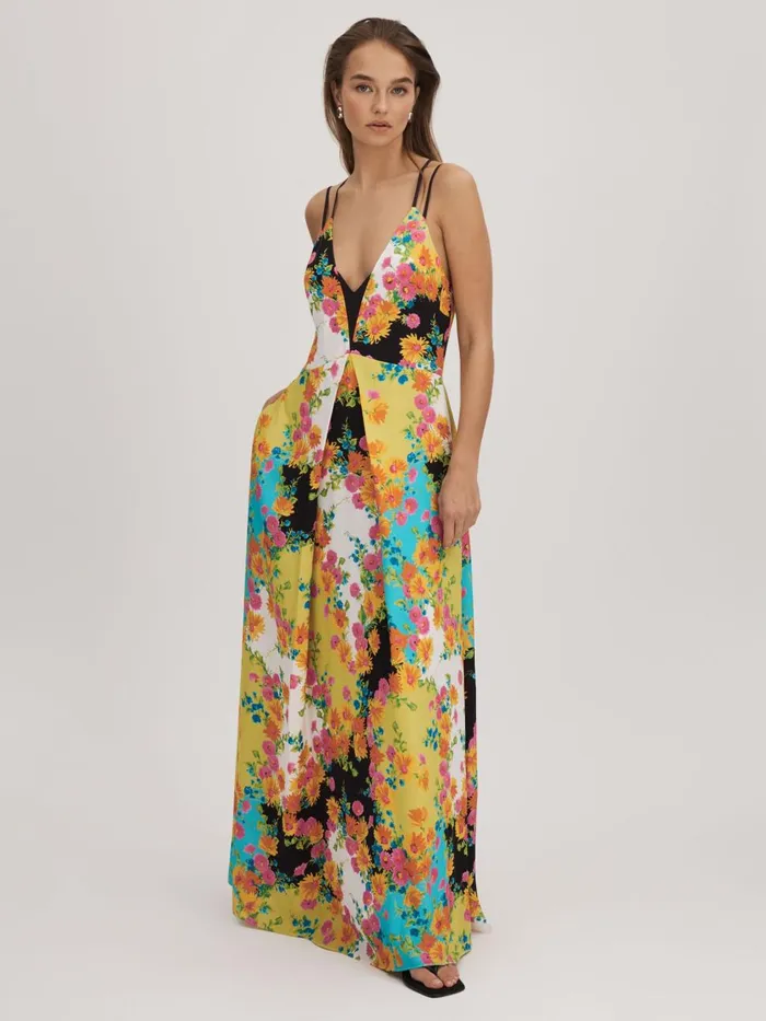 Women Reiss Brands Printed Dual Strap Maxi Dress Multi