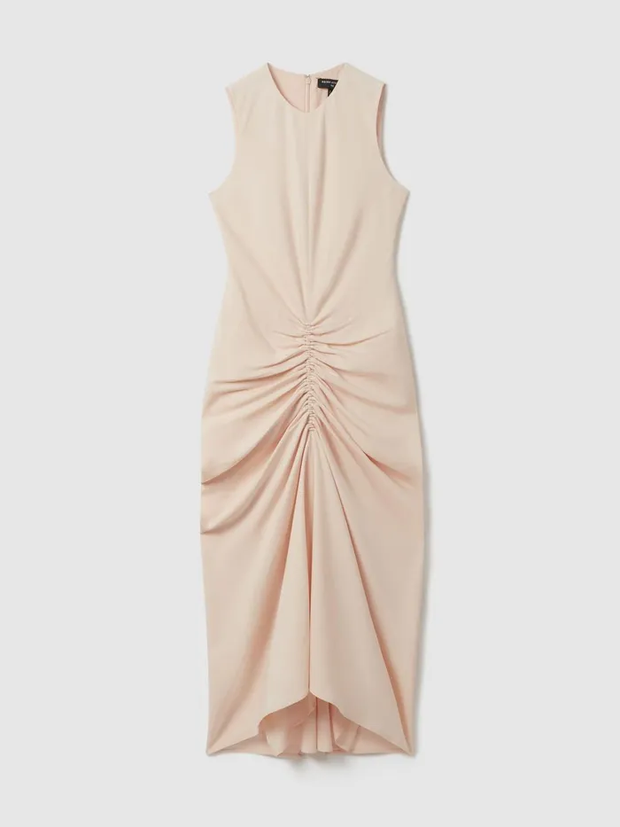 Women Reiss Dresses Felicity Ruched Bodycon Midi Dress Blush