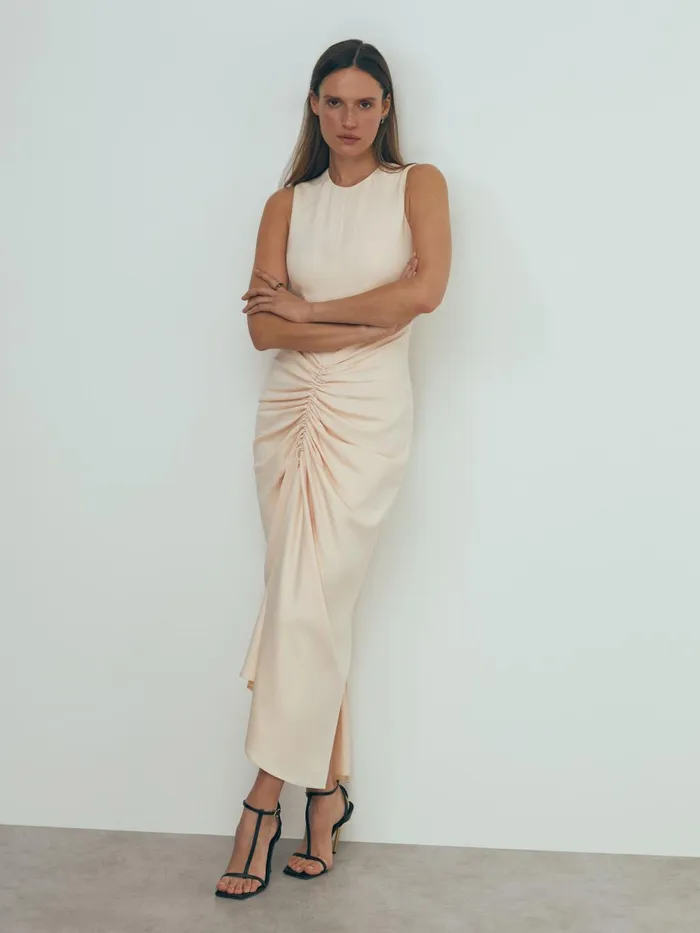 Women Reiss Dresses Felicity Ruched Bodycon Midi Dress Blush