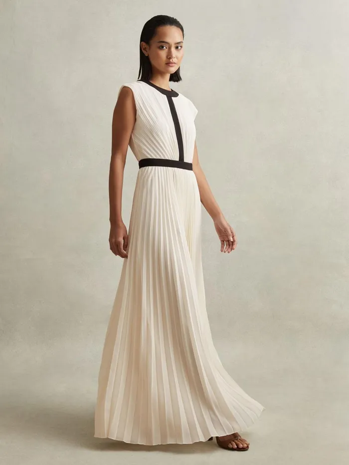 Women Reiss Dresses Harley Pleated Maxi Dress White