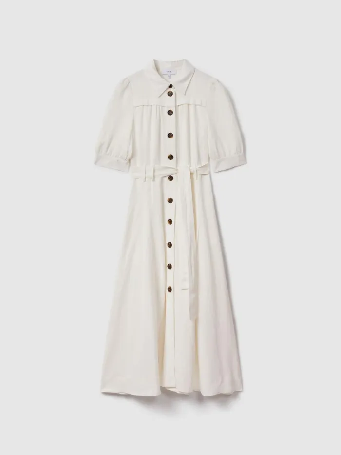 Women Reiss Dresses Malika Belted Cap Sleeve Midi Dress White