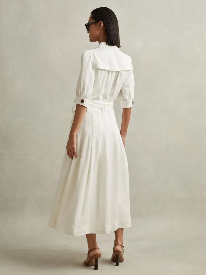 Women Reiss Dresses Malika Belted Cap Sleeve Midi Dress White