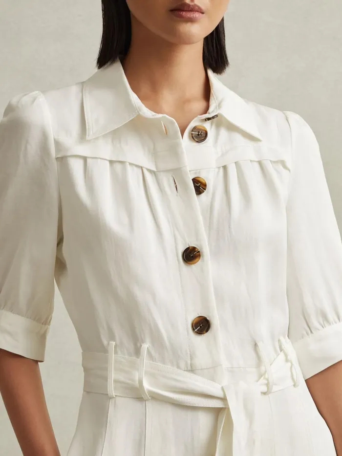 Women Reiss Dresses Malika Belted Cap Sleeve Midi Dress White