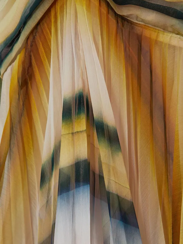 Women Reiss Dresses Sheer Asymmetric Midi Dress Watercolour Stripe
