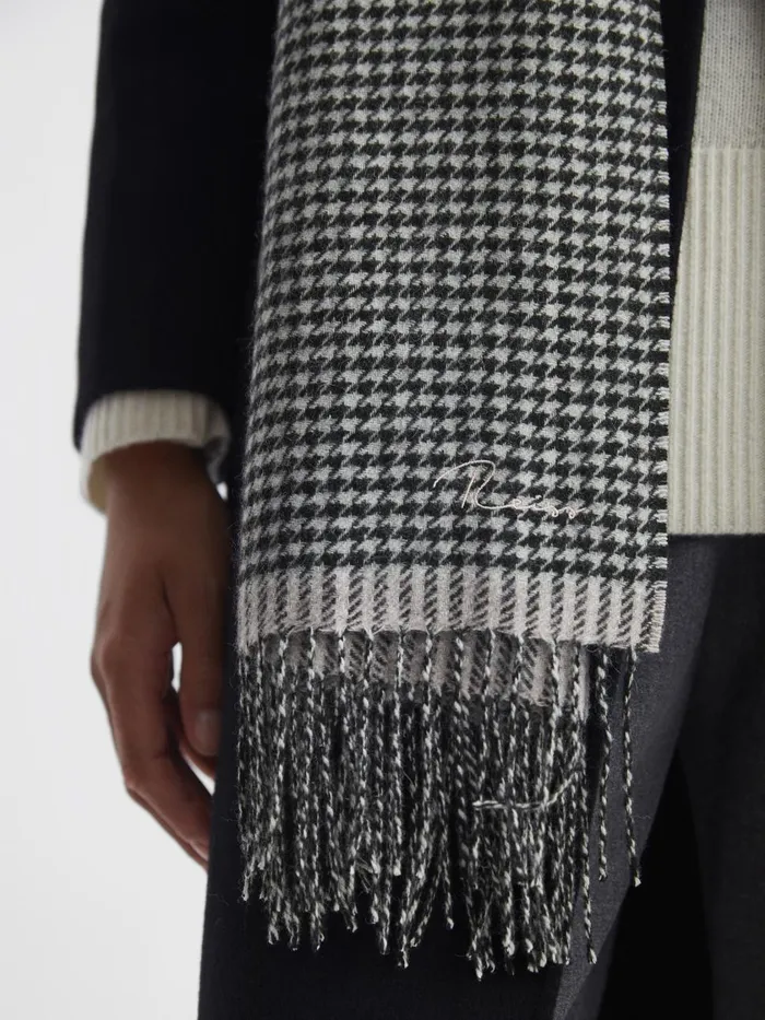 Women Reiss Hats Gloves and Scarves Victoria Wool Blend Dogtooth Embroidered Scarf Blackwhite