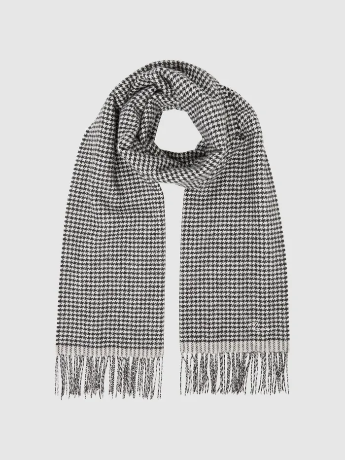 Women Reiss Hats Gloves and Scarves Victoria Wool Blend Dogtooth Embroidered Scarf Blackwhite