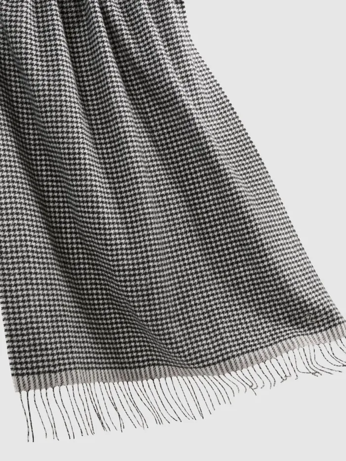 Women Reiss Hats Gloves and Scarves Victoria Wool Blend Dogtooth Embroidered Scarf Blackwhite