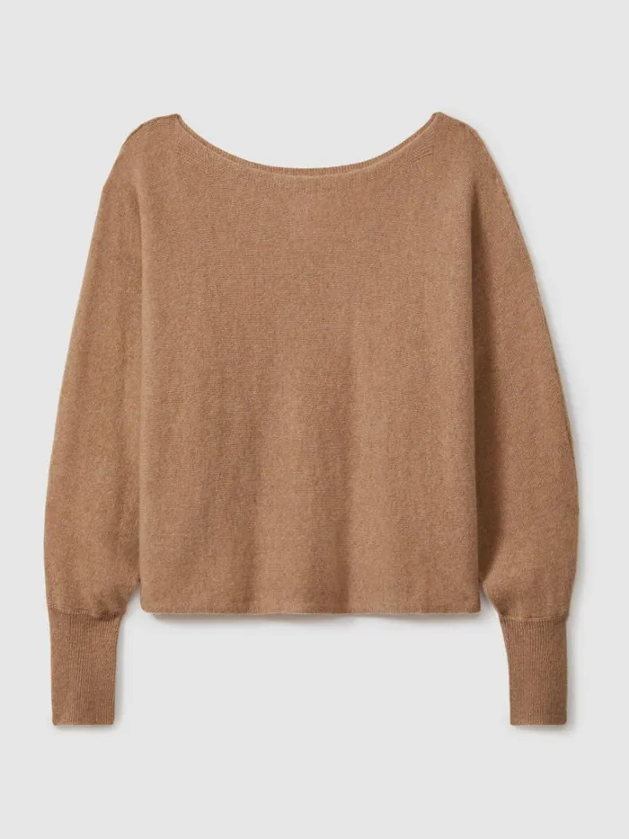 Women Reiss Knitwear Collection Cashmere Batwing Jumper Soft Camel