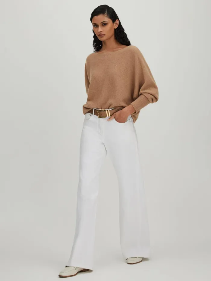 Women Reiss Knitwear Collection Cashmere Batwing Jumper Soft Camel
