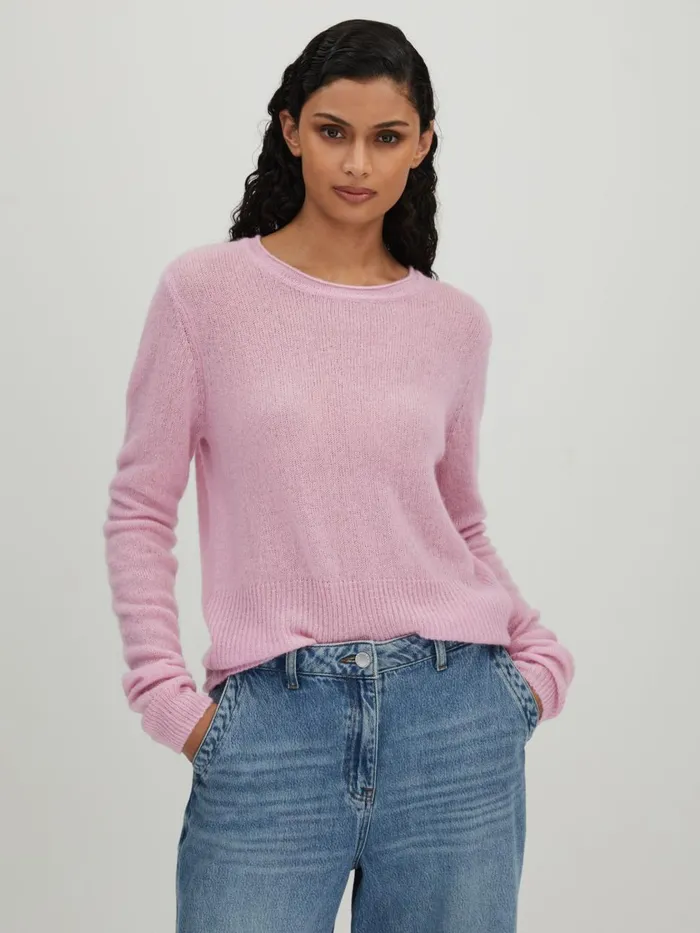 Women Reiss Knitwear Collection Cashmere Crew Neck Jumper Lilac