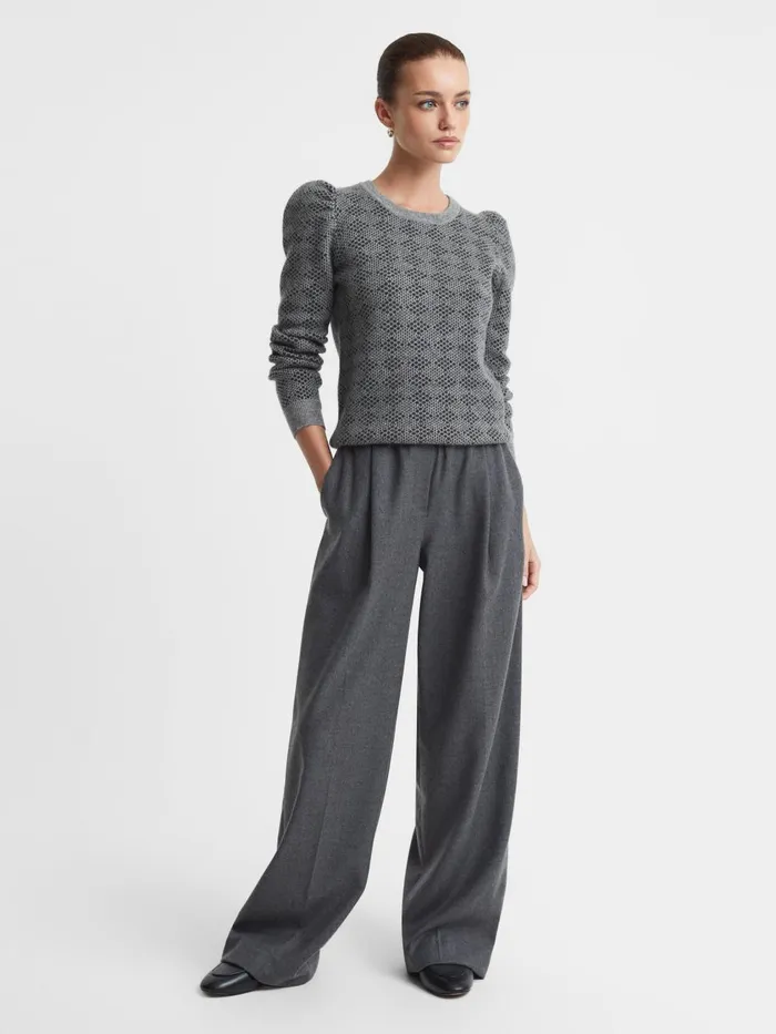 Women Reiss Knitwear Thompson Madeleine Thompson WoolCashmere Check Puff Sleeve Jumper Greycharcoal Women Reiss Knitwear Thompson Madeleine Thompson WoolCashmere Check Puff Sleeve Jumper Greycharcoal