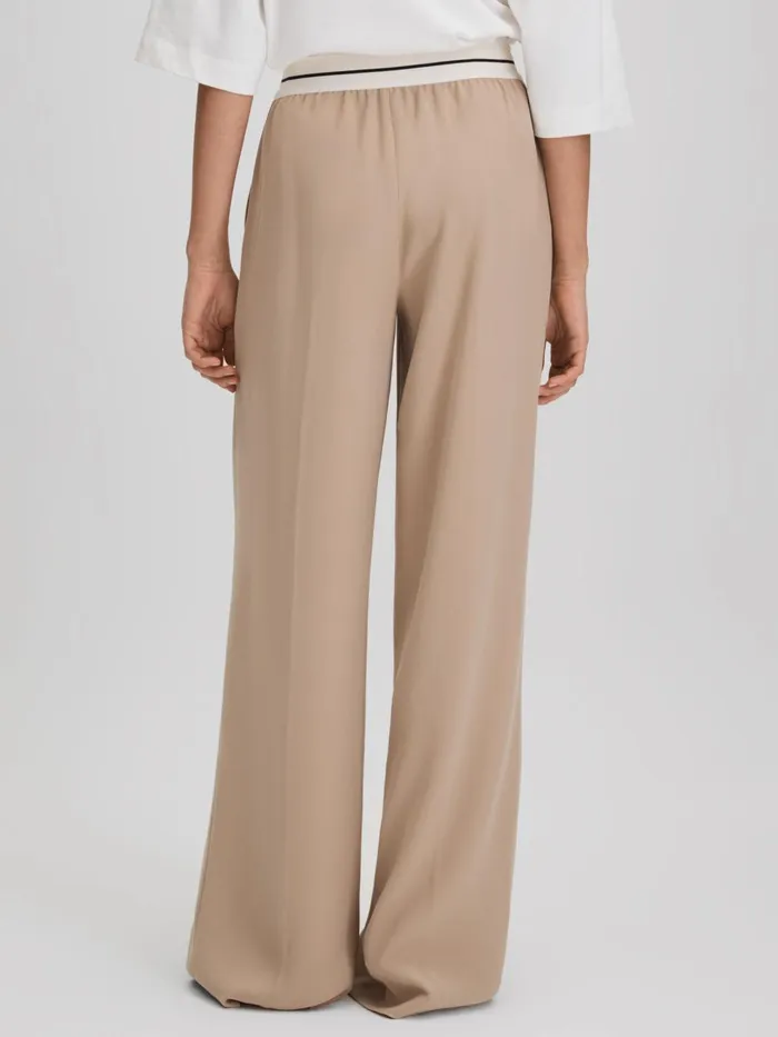 Women Reiss Pants Abigail Wide Leg Elasticated Trousers Stone