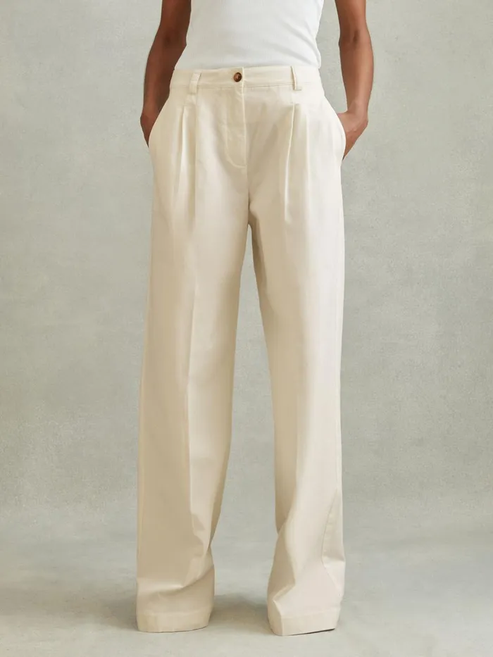 Women Reiss Pants Astrid Cotton Blend Wide Leg Trousers White