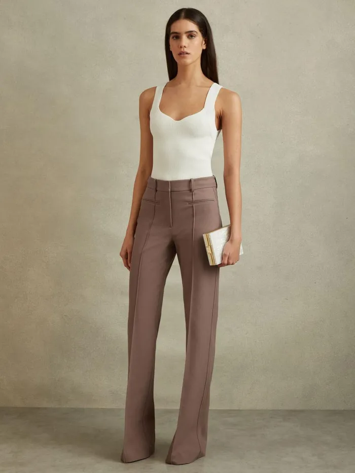 Women Reiss Pants Claude High Rise Flared Trousers Mink Neutral