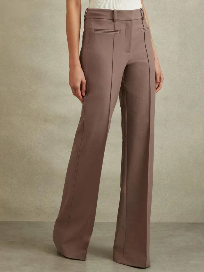 Women Reiss Pants Claude High Rise Flared Trousers Mink Neutral