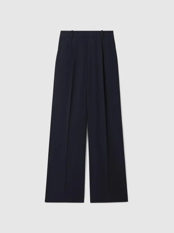 Women Reiss Pants Eden HalfElasticated Wide Leg Trousers Navy