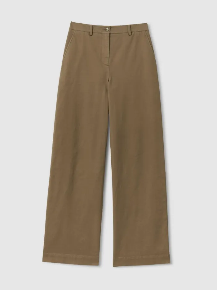 Women Reiss Pants Eva Cotton Blend Wide Leg Trousers Dark Camel