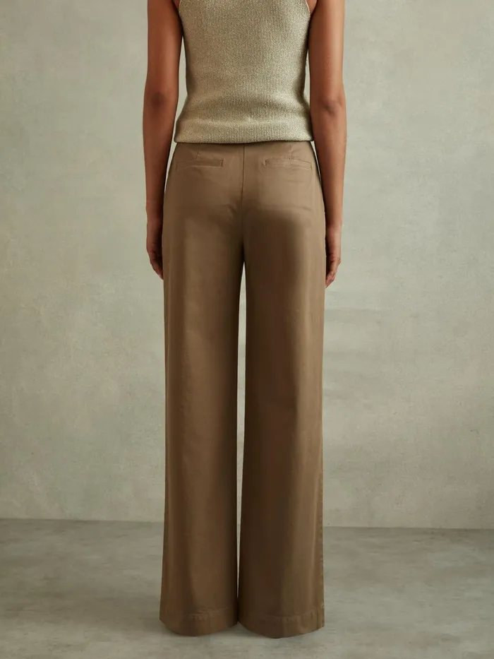 Women Reiss Pants Eva Cotton Blend Wide Leg Trousers Dark Camel