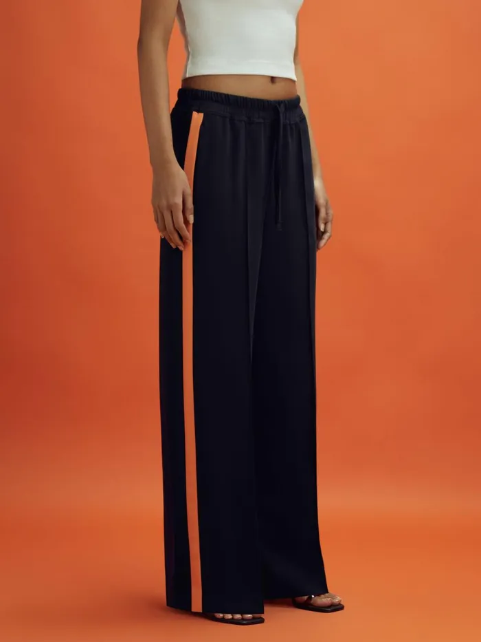 Women Reiss Pants F1 Side Stripe Drawstring Trousers Navypapaya
