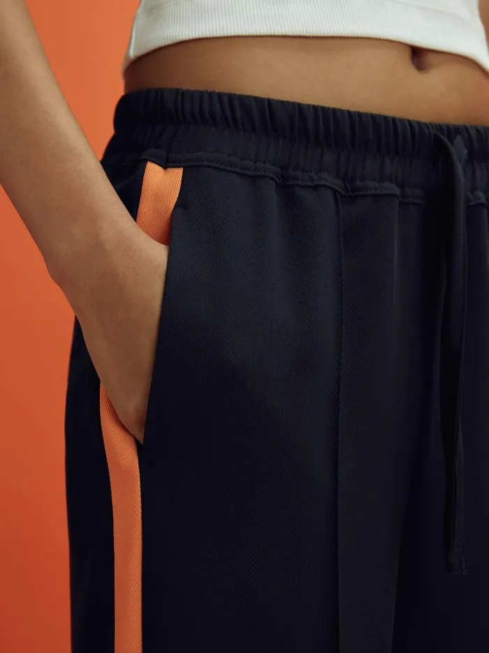 Women Reiss Pants F1 Side Stripe Drawstring Trousers Navypapaya