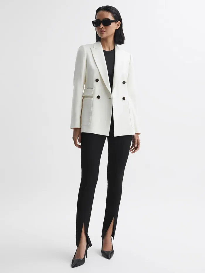 Women Reiss Pants Jayne Skinny Fit Split Front Trousers Black