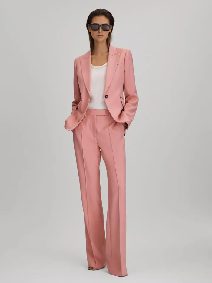 Women Reiss Pants Millie Flared Suit Trousers Pink