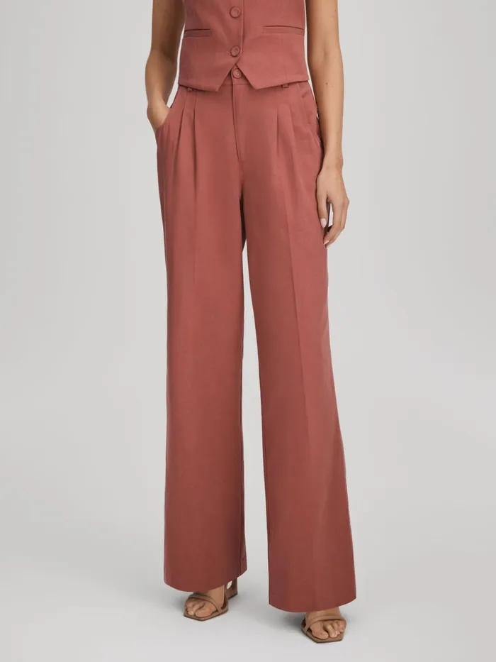Women Reiss Pants Tailored Wide Leg Trousers Dusk Pink