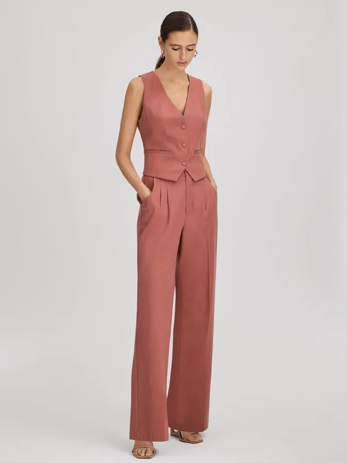 Women Reiss Pants Tailored Wide Leg Trousers Dusk Pink