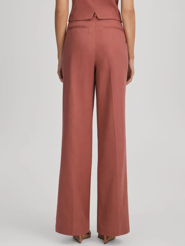 Women Reiss Pants Tailored Wide Leg Trousers Dusk Pink